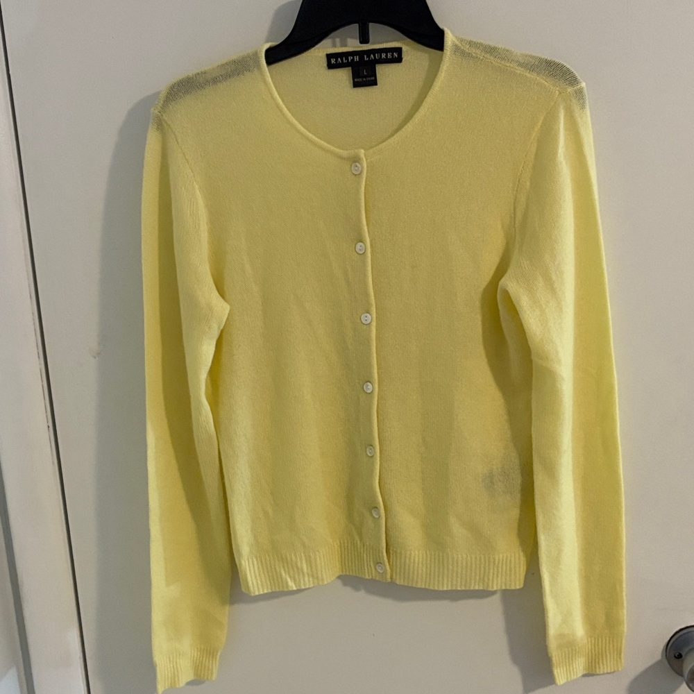 Ralph Lauren Black Label 100% Cashmere Yellow Button-Front Cardigan